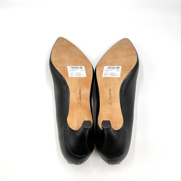 8W 8 WIDE WIDTH Clarks Womens Linvale Jerica Black Leather Pumps Heels Shoes - Picture 9 of 13